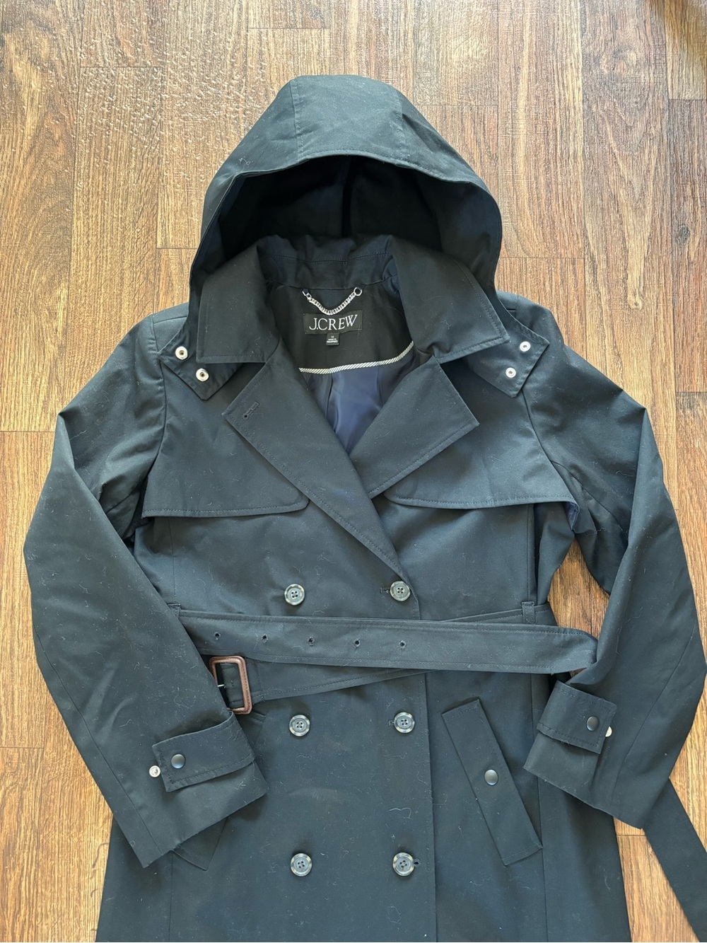 J.Crew Women's Icon Trench Coat Black Size 14 Hooded Water-Repellent BF456 FA24 - Picture 5 of 16